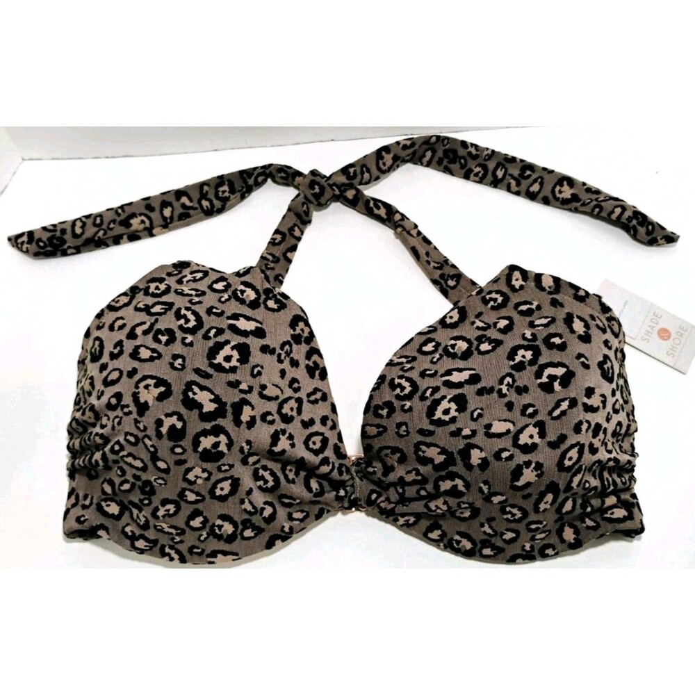 Shade & Shore Bikini Swim Halter Top Leopard Pushup 36DD NWT